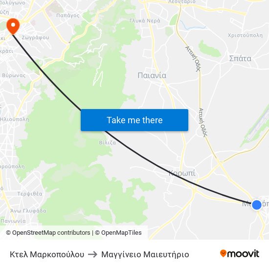 Κτελ Μαρκοπούλου to Μαγγίνειο Μαιευτήριο map