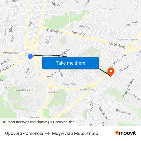 Ομόνοια - Omonoia to Μαγγίνειο Μαιευτήριο map