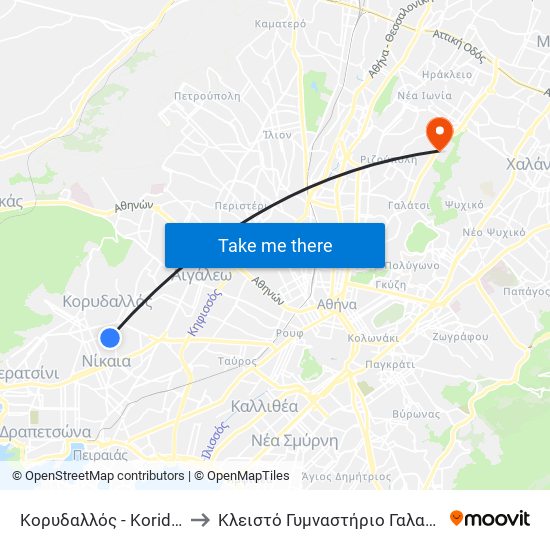 Κορυδαλλός - Koridalos to Κλειστό Γυμναστήριο Γαλατσίου map