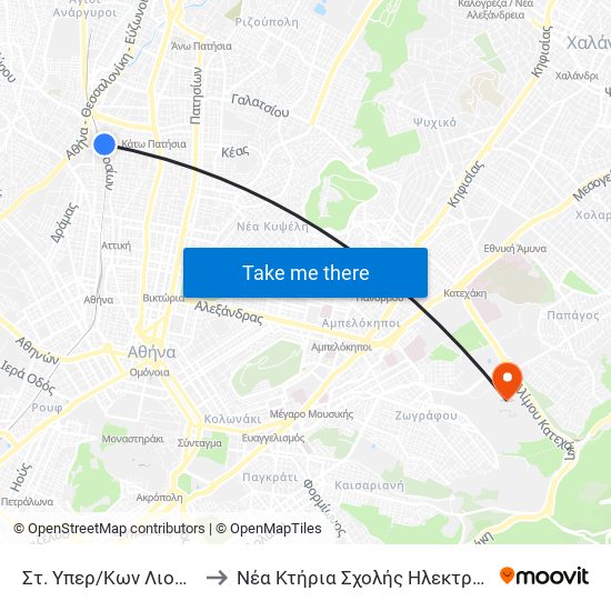 Στ. Υπερ/Κων Λιοσιων - Liosion Intercity Bus Station to Νέα Κτήρια Σχολής Ηλεκτρολόγων Μηχανικών & Μηχανικών Υπολογιστών map