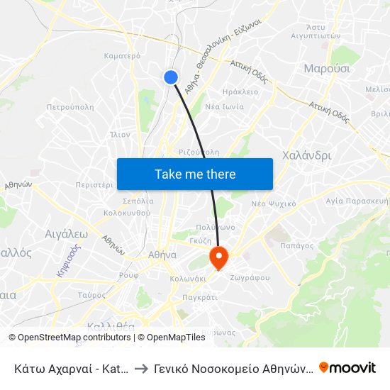 Κάτω Αχαρναί - Kato Acharnai to Γενικό Νοσοκομείο Αθηνών ""Αλεξανδρα"" map