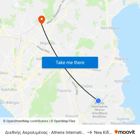 Διεθνής Αερολιμένας - Athens International Airport to Nea Kifissia map