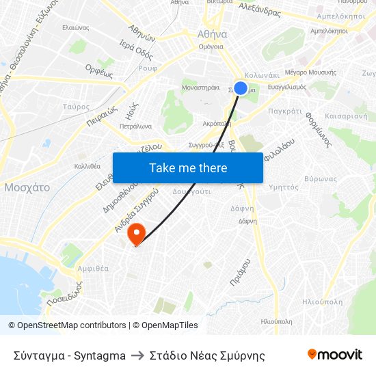 Σύνταγμα - Syntagma to Στάδιο Νέας Σμύρνης map