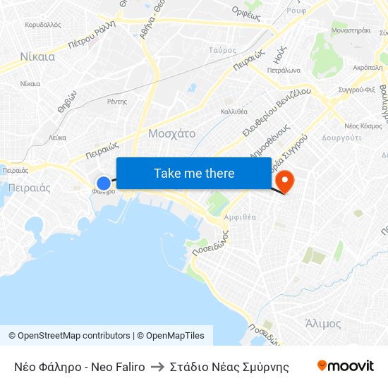 Νέο Φάληρο - Neo Faliro to Στάδιο Νέας Σμύρνης map