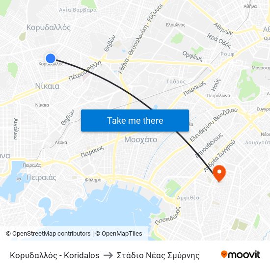 Κορυδαλλός - Koridalos to Στάδιο Νέας Σμύρνης map