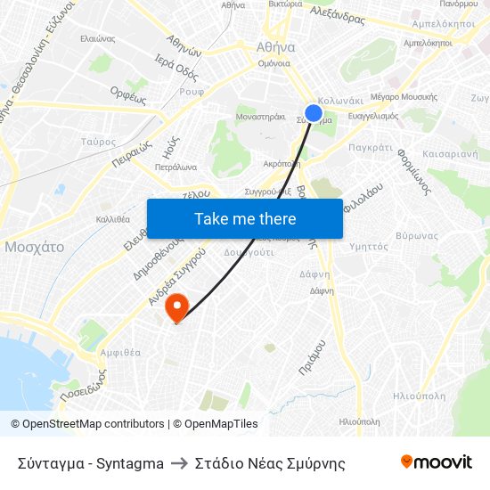 Σύνταγμα - Syntagma to Στάδιο Νέας Σμύρνης map