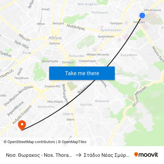 Νοσ. Θωρακος - Nos. Thorakos to Στάδιο Νέας Σμύρνης map