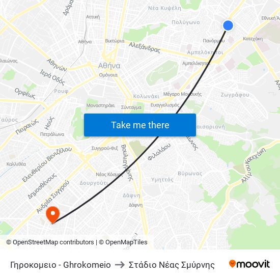Γηροκομειο - Ghrokomeio to Στάδιο Νέας Σμύρνης map