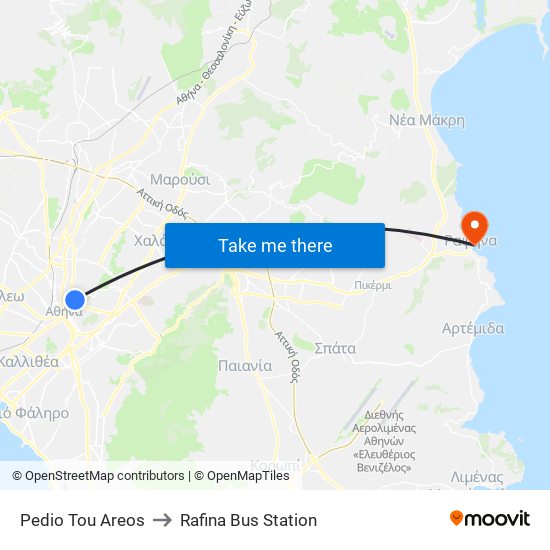 Pedio Tou Areos to Rafina Bus Station map