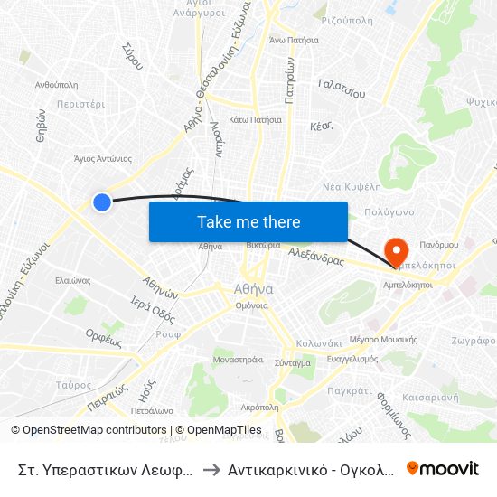 Στ. Υπεραστικων Λεωφορειων Κηφισου - Kifisos Intercity Bus Station to Αντικαρκινικό - Ογκολογικό Νοσοκομείο Αθηνών ""Αγιος Σάββας"" map