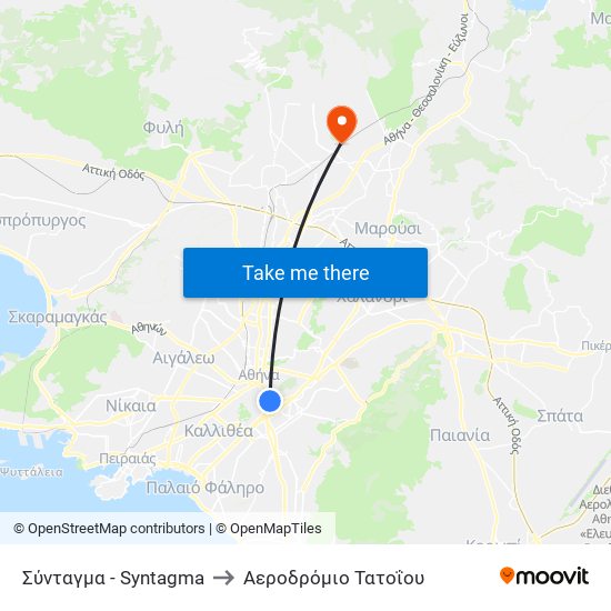 Σύνταγμα - Syntagma to Αεροδρόμιο Τατοΐου map