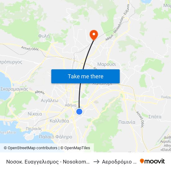 Νοσοκ. Ευαγγελισμος - Nosokomeio Eyaggelismos to Αεροδρόμιο Τατοΐου map
