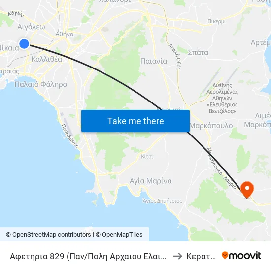 Αφετηρια 829 (Παν/Πολη Αρχαιου Ελαιωνα) to Κερατέα map