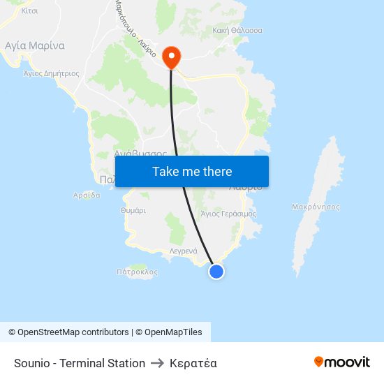 Sounio - Terminal Station to Κερατέα map