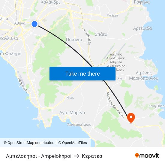 Αμπελοκηποι - Ampelokhpoi to Κερατέα map