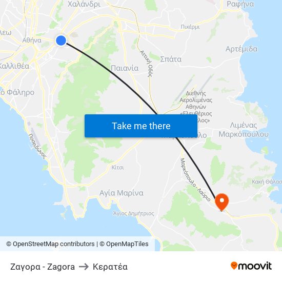 Ζαγορα - Zagora to Κερατέα map