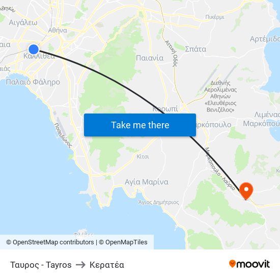 Ταυρος - Tayros to Κερατέα map