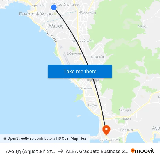 Anoixi (Municipal Stop) to ALBA Graduate Business School map