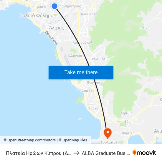 Heroes of Cyprus Square (Municipal Stop) to ALBA Graduate Business School map