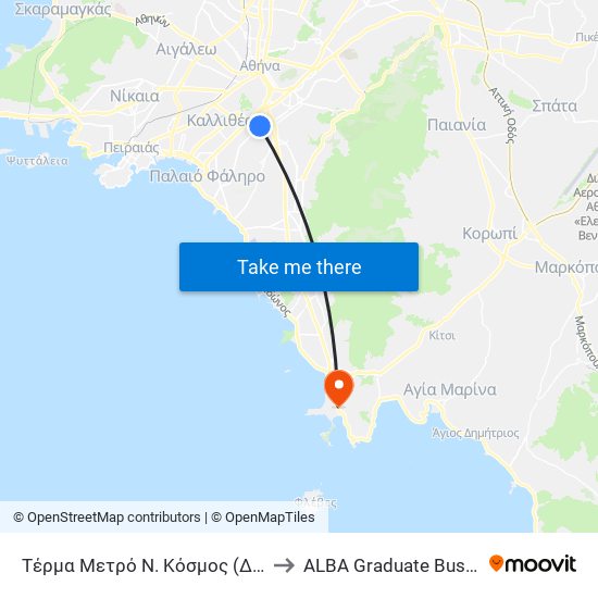 Τέρμα Μετρό Ν. Κόσμος (Δημοτική Στάση) to ALBA Graduate Business School map