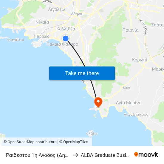 Raidestou 1st Ascent (Municipal Stop) to ALBA Graduate Business School map