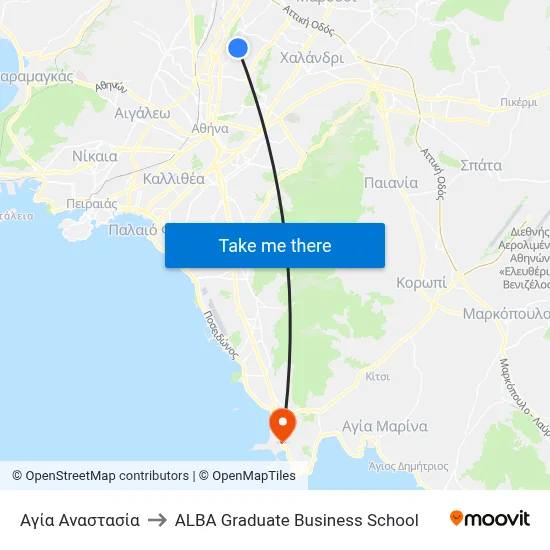 Saint Anastasia to ALBA Graduate Business School map