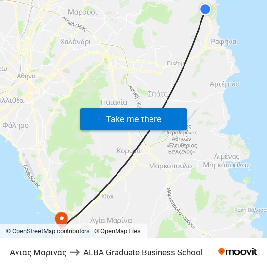 Agia Marina to ALBA Graduate Business School map