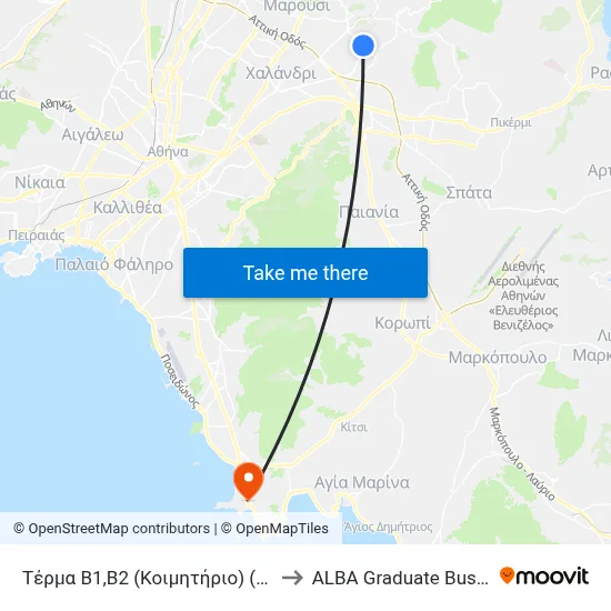 Terminal B1,B2 (Cemetery) (Municipal Stop) to ALBA Graduate Business School map