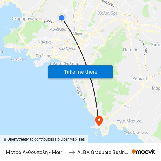Μετρο Ανθουπολη - Metro Anthoypoli to ALBA Graduate Business School map