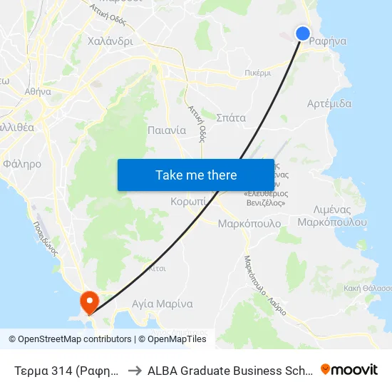 Terminal 314 (Rafina) to ALBA Graduate Business School map