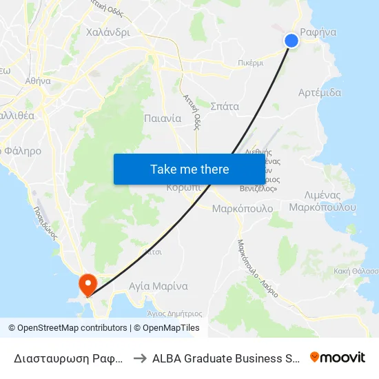 Rafina Crossroads to ALBA Graduate Business School map