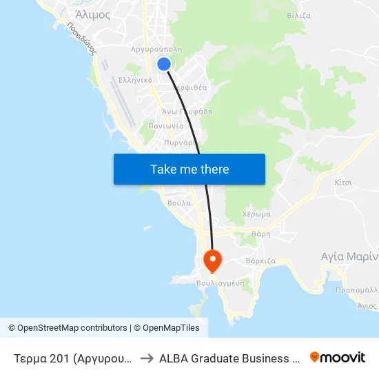 Τερμα 201 (Αργυρουπολη) to ALBA Graduate Business School map