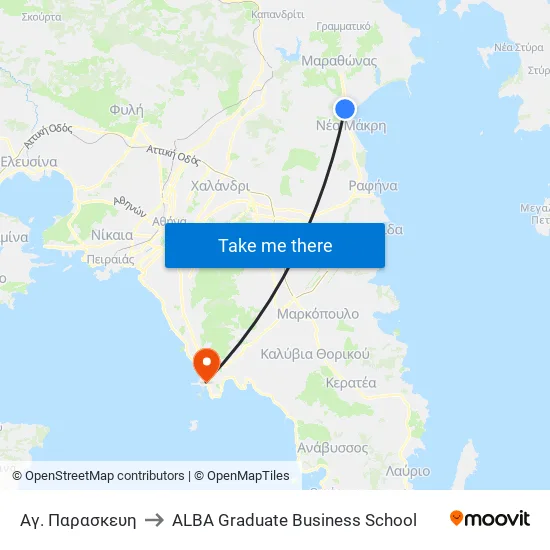 Agia Paraskevi to ALBA Graduate Business School map
