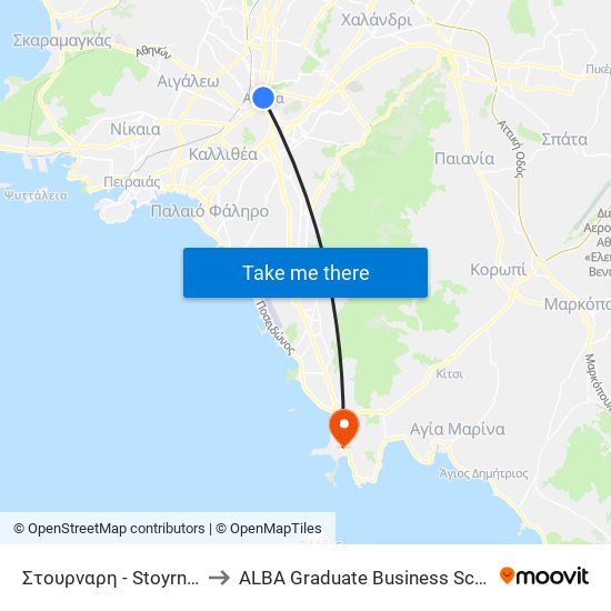 Στουρναρη - Stoyrnarh to ALBA Graduate Business School map