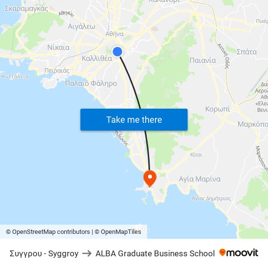 Συγγρου - Syggroy to ALBA Graduate Business School map