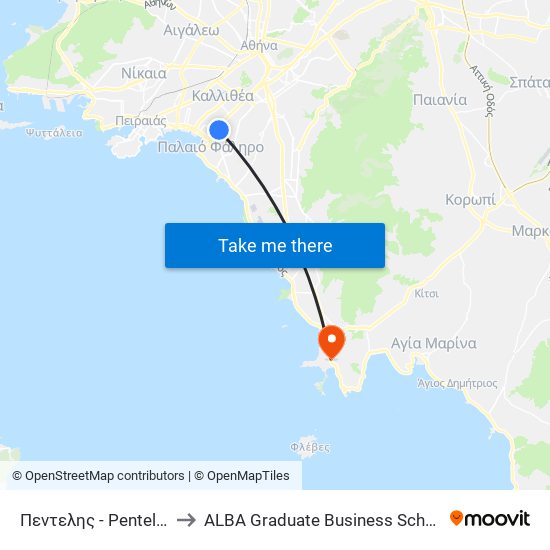Πεντελης - Pentelhs to ALBA Graduate Business School map