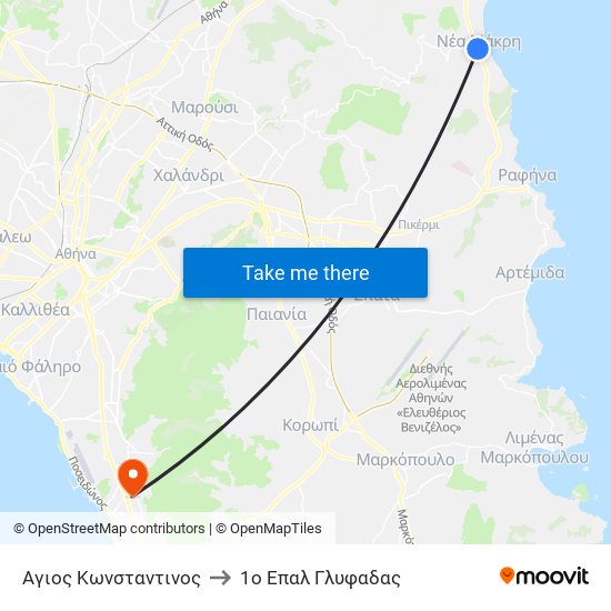 Αγιος Κωνσταντινος to 1ο Επαλ Γλυφαδας map