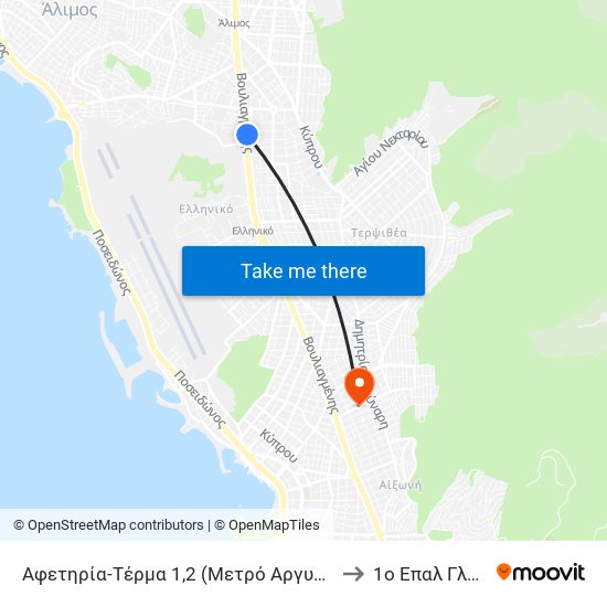Αφετηρία-Τέρμα 1,2 (Μετρό Αργυρούπολης-Οασα) to 1ο Επαλ Γλυφαδας map