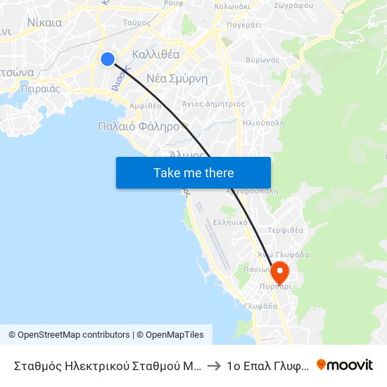 Σταθμός Ηλεκτρικού Σταθμού Μοσχάτου to 1ο Επαλ Γλυφαδας map