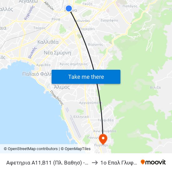 Αφετηρια Α11,Β11 (Πλ. Βαθησ) - Pl. Vathi to 1ο Επαλ Γλυφαδας map