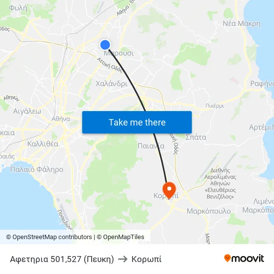 Αφετηρια 501,527 (Πευκη) to Κορωπί map