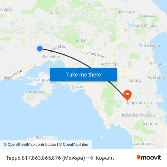 Τερμα 817,863,865,876 (Μανδρα) to Κορωπί map