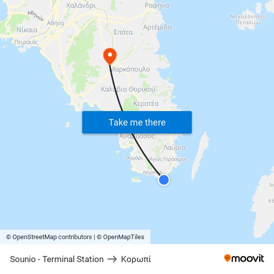 Sounio - Terminal Station to Κορωπί map