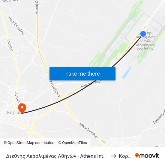 Διεθνής Αερολιμένας Αθηνών - Athens International Airport to Κορωπί map