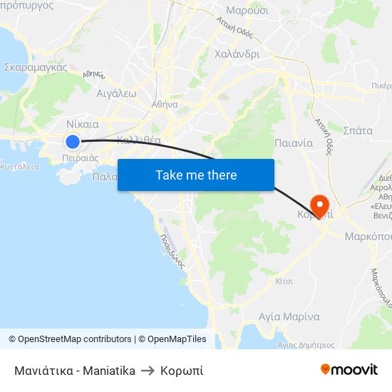 Μανιάτικα - Maniatika to Κορωπί map