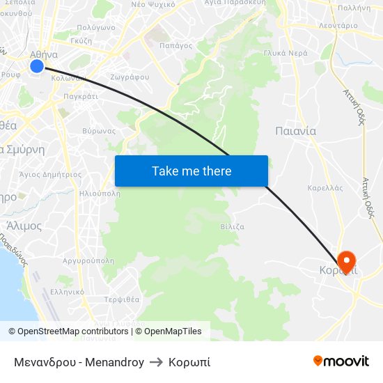 Μενανδρου - Menandroy to Κορωπί map