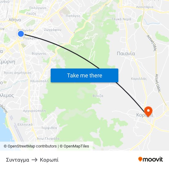 Συνταγμα to Κορωπί map