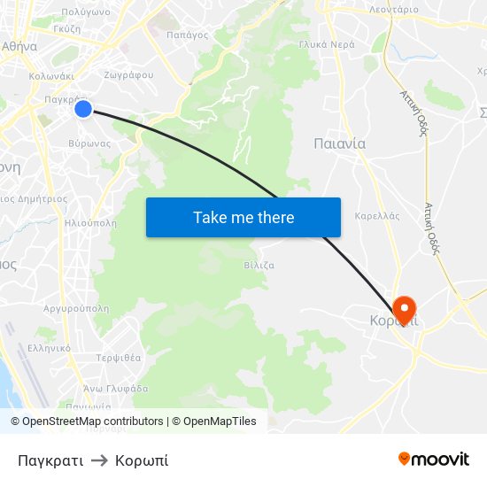 Παγκρατι to Κορωπί map