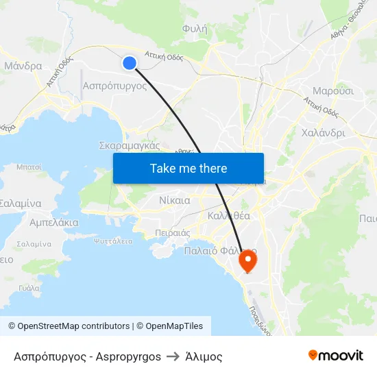 Ασπρόπυργος - Aspropyrgos to Άλιμος map