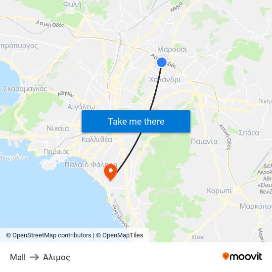 Mall to Άλιμος map